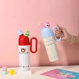 Kawaii Color-Block Insulated Tumbler | 3D Animal Lid & Easy-Grip Handle