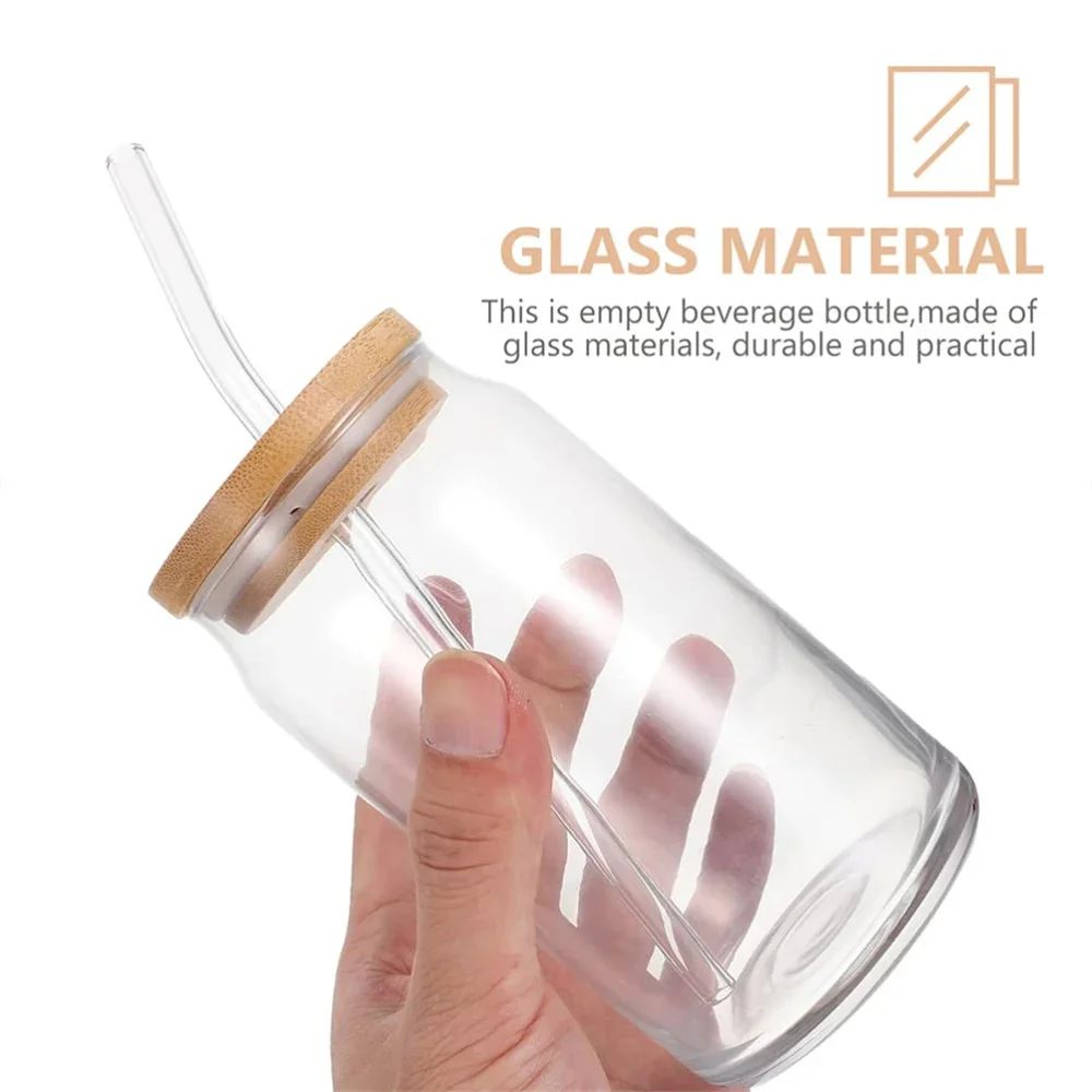 Minimalist Glass Can Tumbler with Bamboo Lid & Glass Straw | 550ml