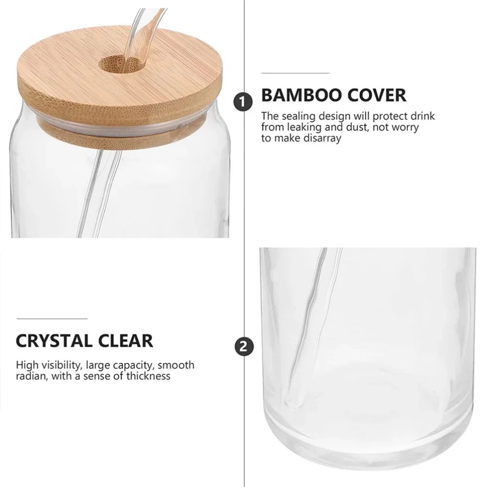 Minimalist Glass Can Tumbler with Bamboo Lid & Glass Straw | 550ml