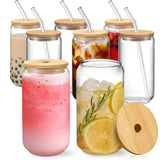 Minimalist Glass Can Tumbler with Bamboo Lid & Glass Straw | 550ml