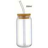Minimalist Glass Can Tumbler with Bamboo Lid & Glass Straw | 550ml