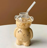 Aesthetic 3D Teddy Bear Glass Cup | Kawaii Iced Coffee Tumbler