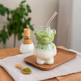 Aesthetic 3D Teddy Bear Glass Cup | Kawaii Iced Coffee Tumbler
