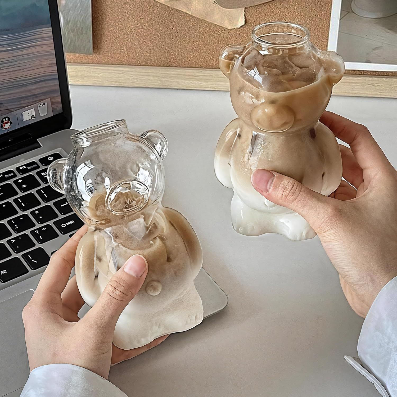 Aesthetic 3D Teddy Bear Glass Cup | Kawaii Iced Coffee Tumbler