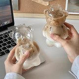 Aesthetic 3D Teddy Bear Glass Cup | Kawaii Iced Coffee Tumbler
