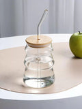 Minimalist Wavy Glass Tumbler with Bamboo Lid & Straw | 500ml