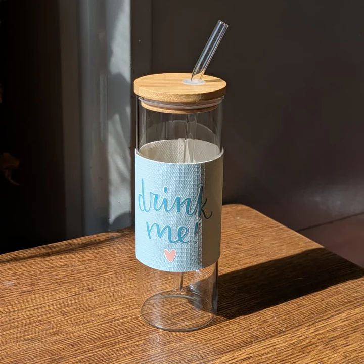 Aesthetic Coffee Glass with Bamboo Lid & Protective Sleeve