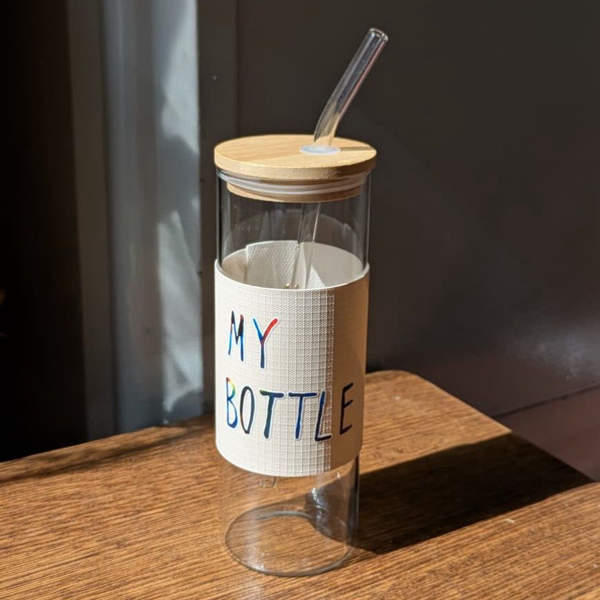 Aesthetic Coffee Glass with Bamboo Lid & Protective Sleeve