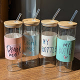Aesthetic Coffee Glass with Bamboo Lid & Protective Sleeve
