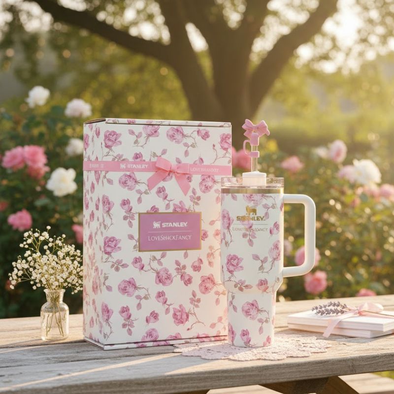 Premium Stanley Insulated Travel Tumbler with Handle | Floral Aesthetics