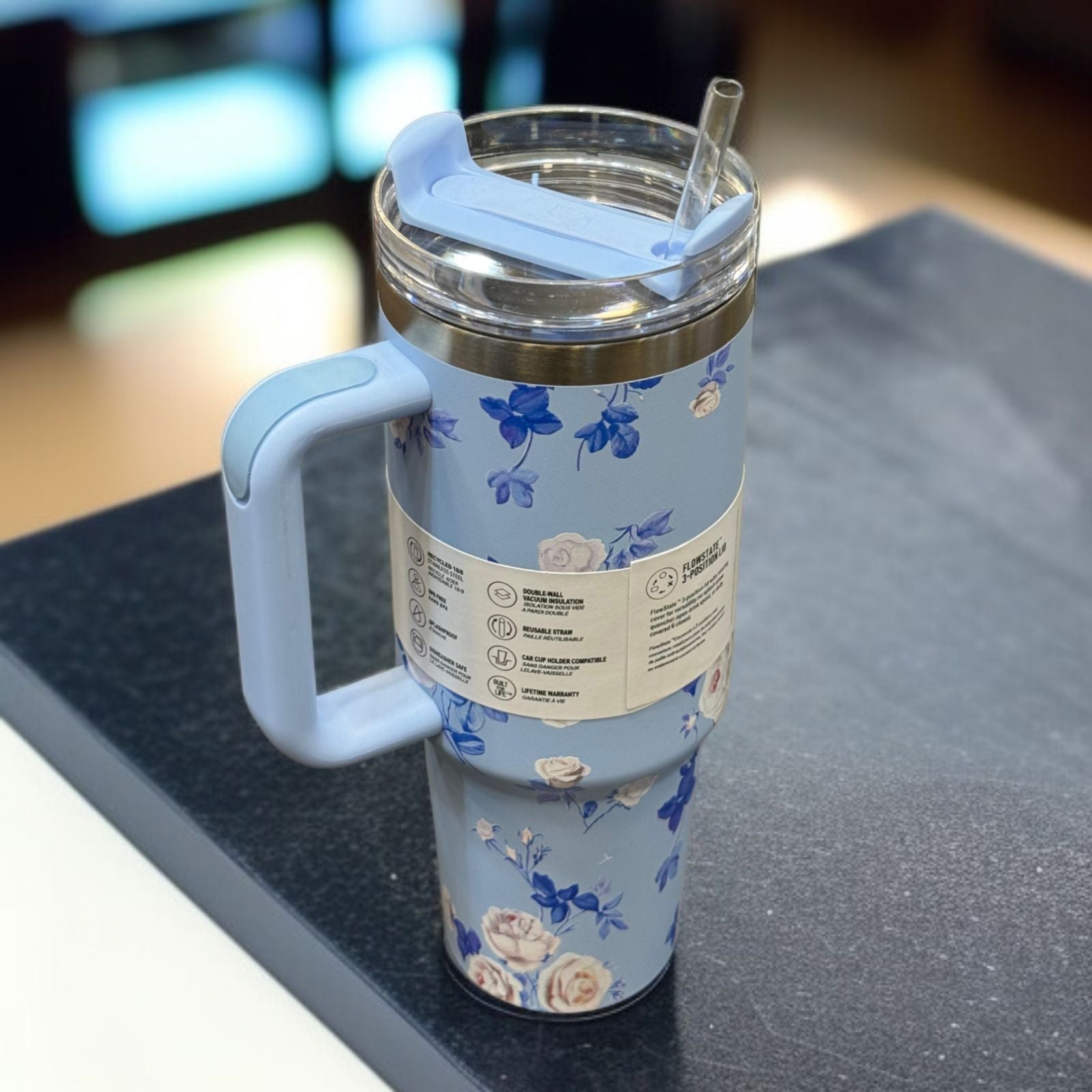 Premium Stanley Insulated Travel Tumbler with Handle | Floral Aesthetics
