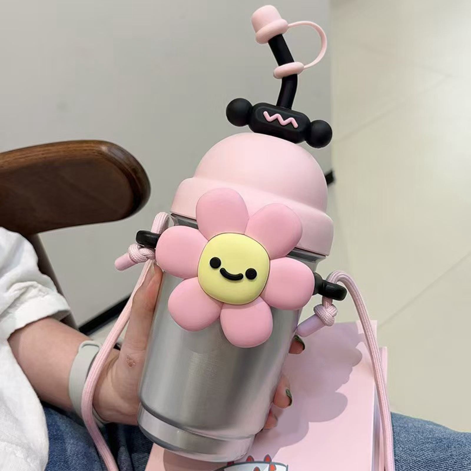 Quirky Smiling Flower Statement Tumbler with Reusable Straw | 25cm