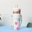 Elegant Floral Travel Tumbler with Woven Lanyard Strap & Silicone Grip