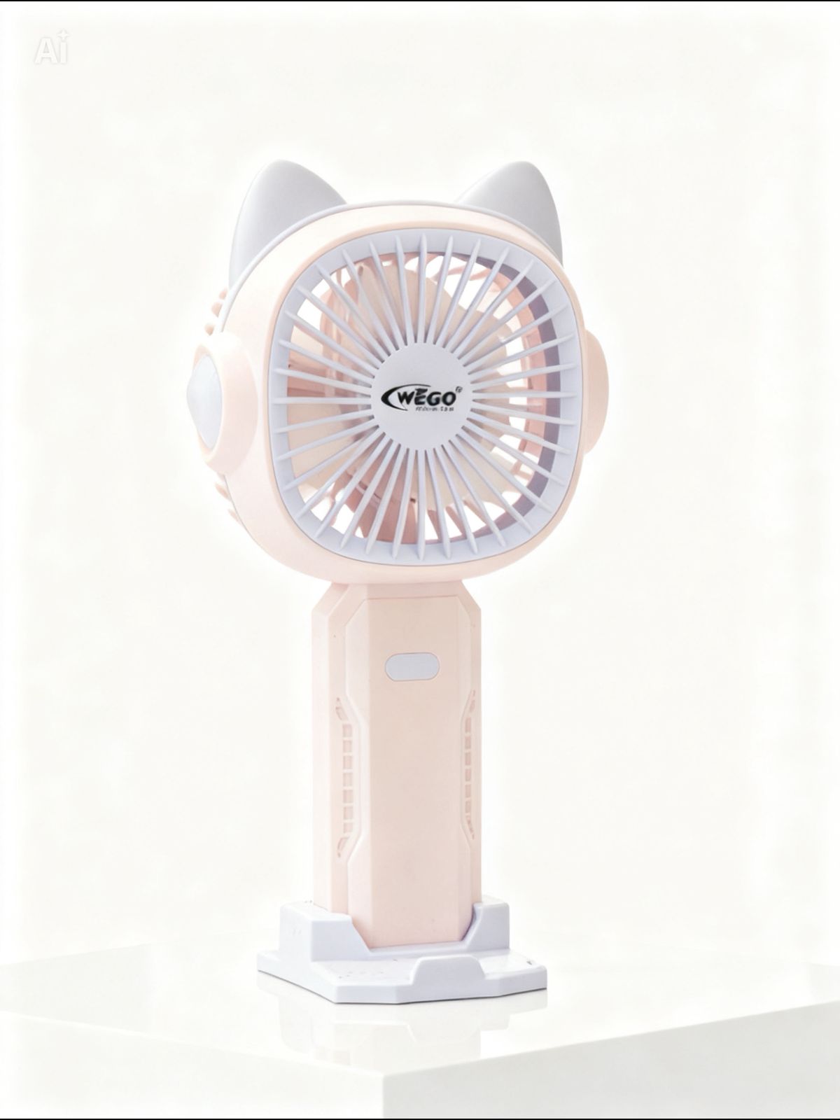 Kawaii Cat Ear 2-in-1 Portable Handheld Fan with Desk Stand | Soft Pink