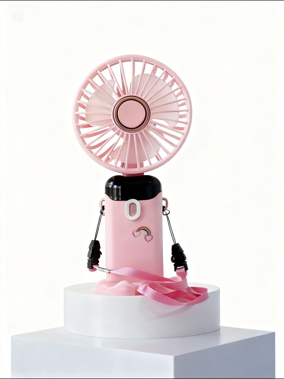 Kawaii "Rainbow Heart" 3-in-1 Wearable Portable Fan | Pastel Pink