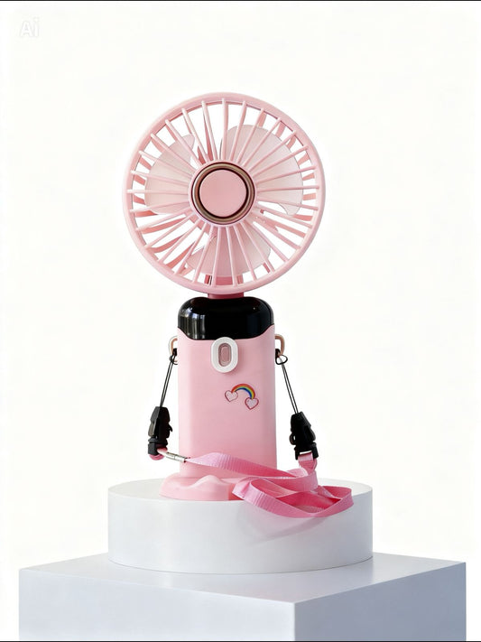 Kawaii "Rainbow Heart" 3-in-1 Wearable Portable Fan | Pastel Pink