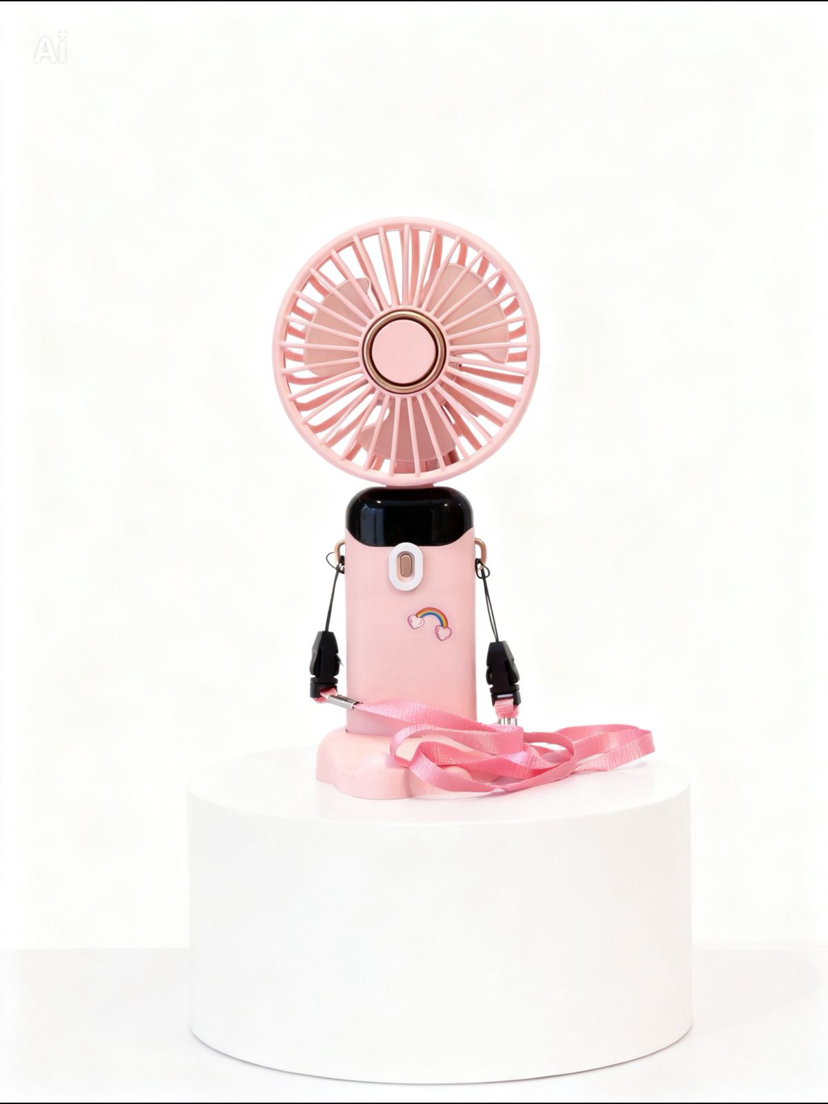 Kawaii "Rainbow Heart" 3-in-1 Portable Neck & Desk Fan | Pink & Rose Gold