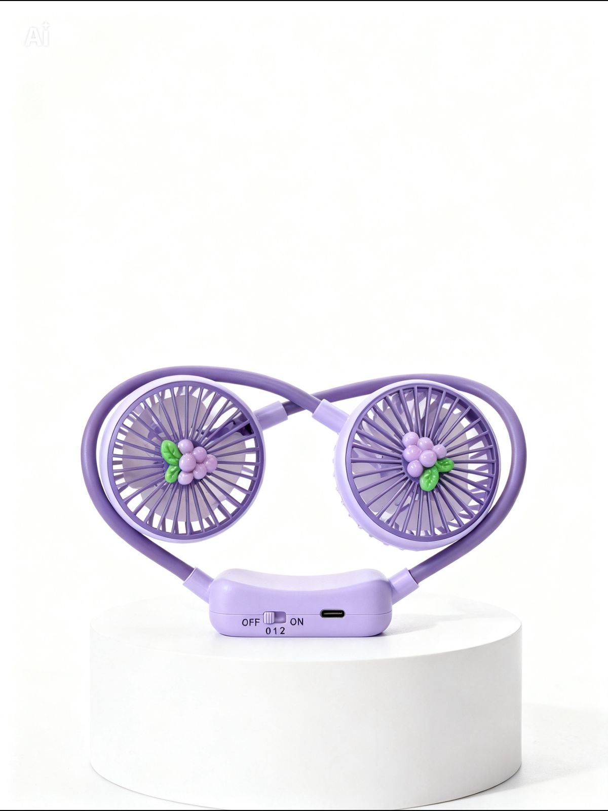 Kawaii "Sweet Grape" Hands-Free Wearable Neck Fan | Dual-Head | Lavender