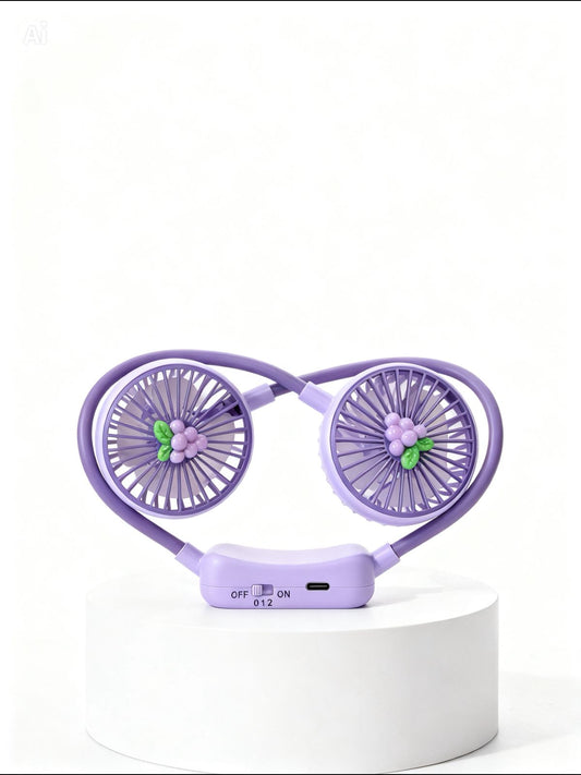 Kawaii "Sweet Grape" Hands-Free Wearable Neck Fan | Dual-Head | Lavender